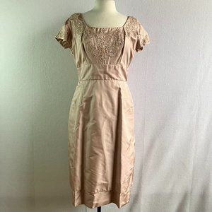 1950s Pink Silk Satin Cocktail Dress